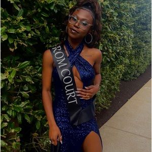 Blue Ankle Length Sequin Dress